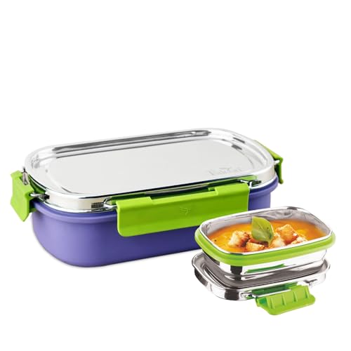 Image of PDDFALCON Stainless Steel Comet Mate with Container 100% Leakproof, Microwave-Safe, BIS Certified, Jindal Seal & Made in India Container and Air Tight (Purple)