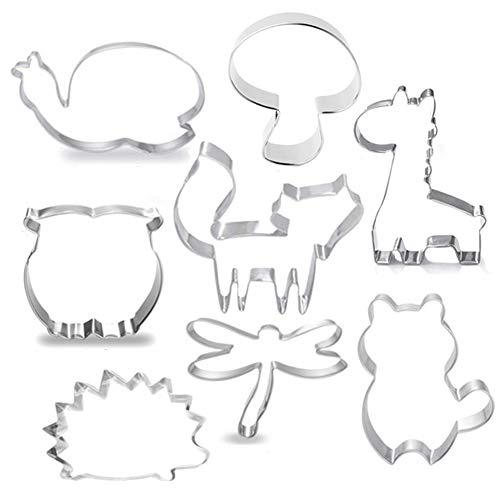 Woodland Cookie Cutters - 8 Piece Stainless Steel Cookie Mold Tools for Owl Dragonfly Raccoon Hedgehog Giraffe Fox Snail Mushroom for Kids