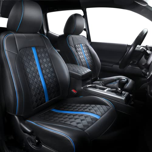 Image of Carlimeki Leather Seat Covers Custom Fit for Tacoma Gen 3rd (2016-2023) | For Double & Crew Cab only - Fits SR, SR5, Limited, TRD Pro, TRD Sport, TRD Off-Road, Trail Special Edition - Fully Covered