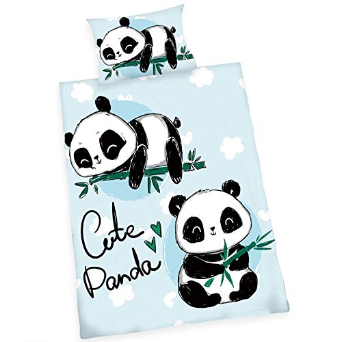 Wajade Bettwäsche Süßer Panda Bettbezüge Set Lustige Tierchen Blauer Rosa Grüner Hintergrund 2eilig Bettbezüge/Kissenbezüge/Bettlaken Cover