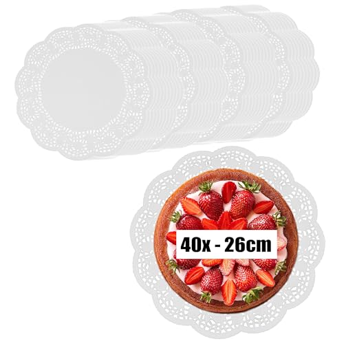 COM-FOUR® base para pasteles 40x [ Ø 26 cm ] - puntas para pasteles como base para decorar y servir - platos para pasteles de papel blanco (40 piezas - Ø 26cm)