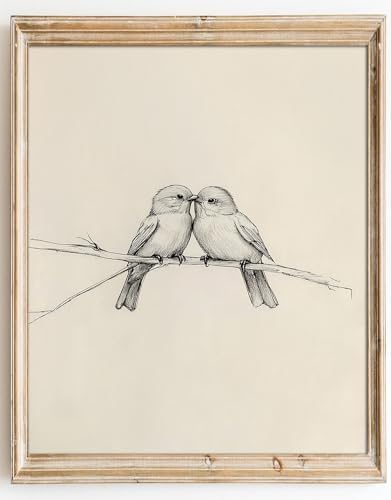Kizbok Neutral Bird Wall Art Prints, Vintage Birds in Love on a B...