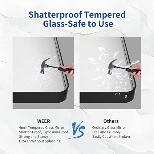 Weer Black Bathroom Mirror 40X32 Inch, Rectangular Black Metal Framed Mirror For Wall, Matte Black Vanity Mirror With Tempered Glass, Rounded Corner, Anti-Rust (Horizontal/Vertical) #TOP3