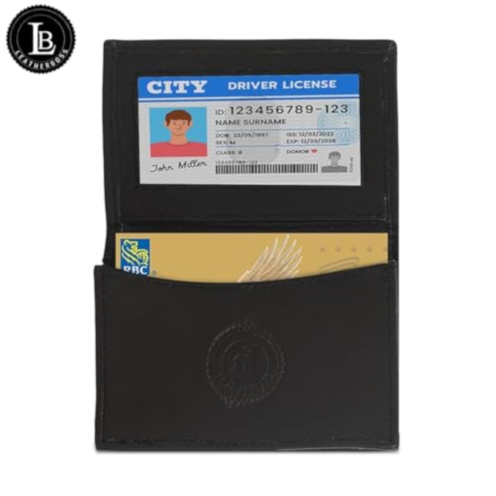 Leather Bi-fold Credit Card Holder, Black