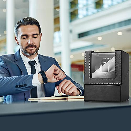 Automatic Single Watch Winder With Japanese Quiet Motor In Wood Shell And Black Leather,Ac Adapter Or Battery Powered (Pu) #TOP1