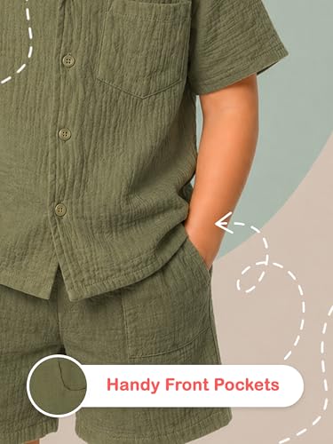 Image of Kidbea Organic Cotton Shirt & Pant Co-ord Set for Kids | Elegant & Comfortable Summer Wear | Stylish Half Sleeve Shirt with Bow & Comfy Shorts
