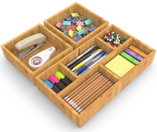 KOCWELL Bamboo Desk Drawer Organizer with Removable...
