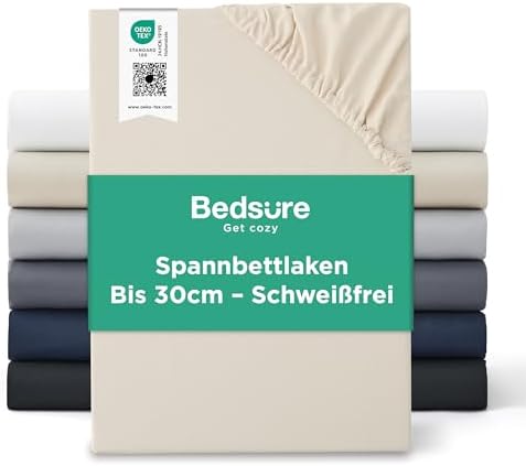 Bedsure Spannbettlaken 180x200cm Bettlaken Mikrofaser - bis 30cm, Beige | Spannbetttücher mit Gummizug & Tiefe Tasche, für Boxspringbett und Dicke Matratzen, Atmungsaktiv & Schnell