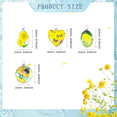 Yionzian 16Pcs 4Styles Small Yellow Sunflower Charm Mix Double-Sided Picture Lacework Transparent Resin Beads Earring Pendant Flower Charm For Diy Girls Necklace Anklet Jewelry Making #TOP1