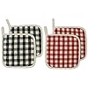 Cotton Pot Holders Heat Resistant Hot Pads for Kitchen, Multipurpose Quilted Pot Holder, 7 x 7 Inches, Plaid Potholders Set of 4 (Small Grid Black+Red)