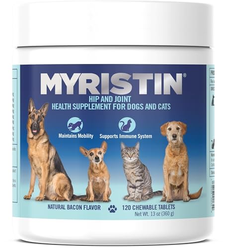 Myristin Hip and Joint Health Supplement for Dogs and Cats, Natural Bacon Flavor, 120 Chewable Tablets, 13 oz (120 Count)