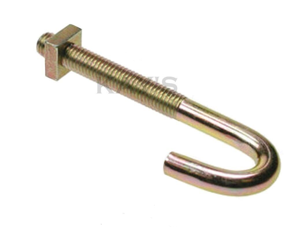 10, M6 x 100mm HOOK J BOLTS & SQUARE NUTS ZINC ROOFING GUTTER FENCE WEATHERPROOF