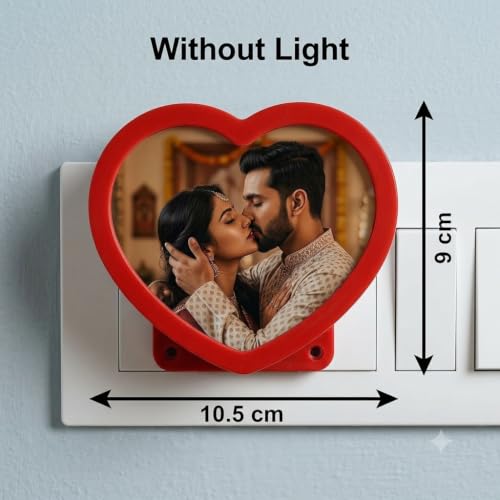 Image of EVOTECH Customized Night Lamp, Photo Lamp | Custom LED Lamp with Photo, 4 x 4 Inch | Plug-in AC Power | Personalized Gift for Birthday, Anniversary, Couple, Home Decor, Dim Light (Red Heart)