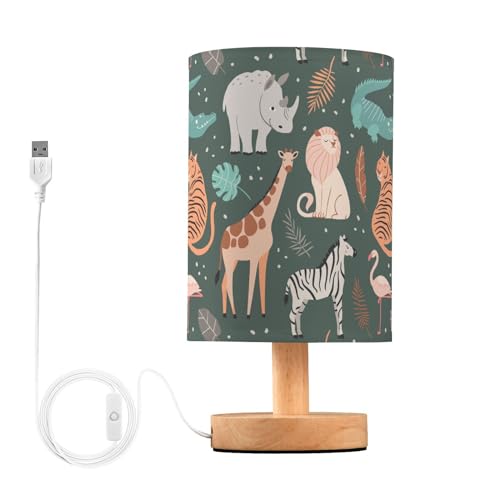 Image of Oarencol Bedside Table Lamp Cute Animals Funny Crocodile Zebra Iraffe Lion Tiger Flamingo Hippopotamus Nightstand Lamp with Wood Desk Lamps for Bedroom Living Room Nursery Office Home Decor