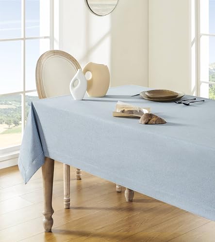 ZeeMart-Blue-Tablecloth-Farmhouse-Linen-Style-Table-Cloth-Rectangle-Table-Cloths-60-x-104-Inch-Chambray-Blue-Wrinkle-Resistant-Washable-Heavy-Weight-Tight-Weave-TableCloths ZeeMart Blue Tablecloth Farmhouse Linen Style Table Cloth Rectangle Table Cloths 60 x 104 Inch Chambray Blue Wrinkle Resistant Washable Heavy Weight Tight Weave TableCloths