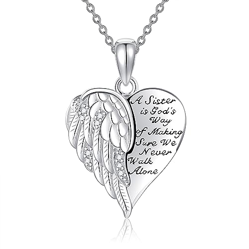 YFN Guardian Angel Wings Heart Necklace Sterling Silver Angel Wings Memorial Sympathy Jewellery for Women Girls Gifts, Cubic Zirconia