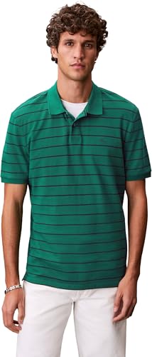 Calvin Klein Herren Poloshirt Kurzarm Striped Pique mit Knopfleiste, Grün (Enchanted Forest), XS – Ansicht 1