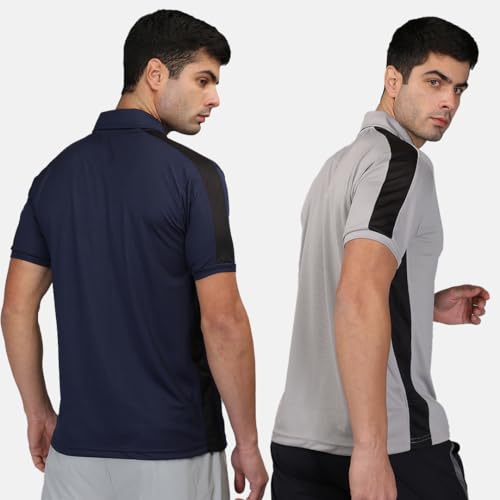 Image of CHKOKKO Men's Active Sports Wear Polo Half Sleeve Gym Tshirt with Button Collar Quick Dry Breathable Perfect for Workout Running Regular Fit Pack of 2