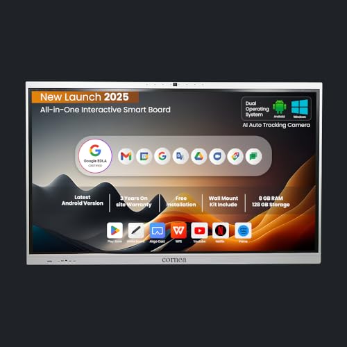 Image of Cornea 98 Inch All in One Interactive Smart Board 3840X2160 Pixel 4K UHD Display and Dual Operating System Android and Windows Version with K-12 Content and Cornea WritePro for Office, School