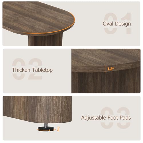 Image of GarveeHome 70.87 inch Long Oval Dining Table with Wooden Base for 6-8 People | Farmhouse, 1.2 inch Thickened Tabletop, Modern, 3.5 inch x 23.6 inch Thick Sturdy Wooden Base, for Dining Room, Kitchen, Living Room