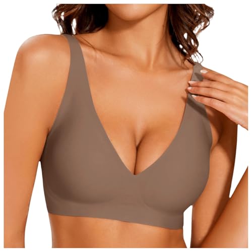 Sujetador para mujer sin aros Deep VBHs para mujer sin aros TShirtBH con cobertura completa acogedor sin aros Bralettes Sujetador diario sin costuras Mujer Ropa interior, café, S