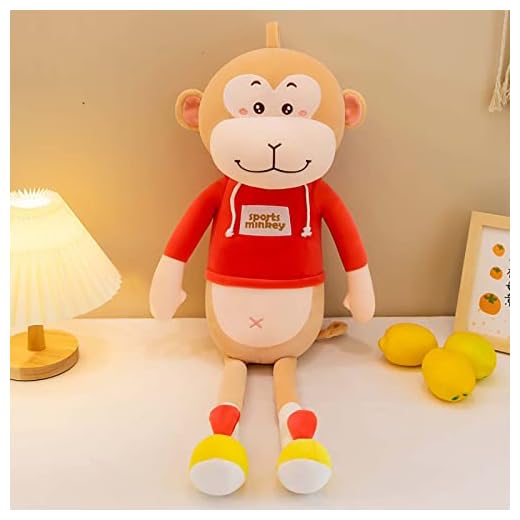 Långben Monkey Plyschleksaksdocka, Söt djur som sover Kastkudde, Tecknad Plyschdocka, Simulationsdocka dockor, Plyschkudde för pojkar och flickor(Color:red,Size:60cm)