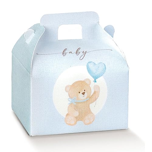 Lot de 10 boîtes à dragées pour bonbonnières pour naissances, anniversaires et baptêmes, design avec ours et ballon à cœur et inscription bébé