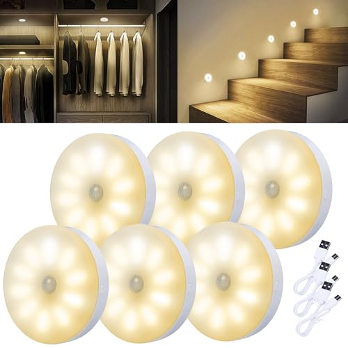 innolife Dimmable Motion Sensor Lights Indoor,10 LEDs Wireless Rechargeable Stair Night Lights,Magnetic Stick on Wall Lights for Stair,Corridors,Wardrobe,Closets, Kitchen, Cupboard (6000K, 6 Pack)