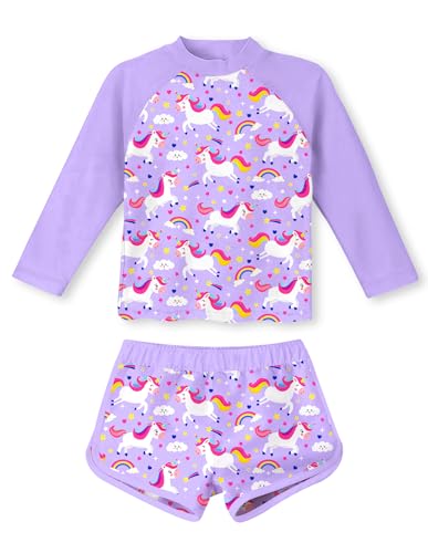 Image of Vogseek Girls Rash Guard Two Pieces Swimsuit Long Sleeve Bathing Suit for 3-10 Years