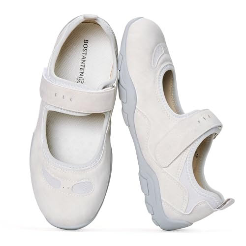 Image of BOSTANTEN Mary Jane Sneakers, Wide Casual Shoes Women, Hook-and-Loop Strap