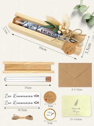 Kommunion Geschenke für Mädchen Junge, Geldgeschenk kommunion Verpackung Geschenkbox mit Trockenblumen & Karte & & Reagenzglas, Geschenke zur Erstkommunion, Kleine Kommunionsgeschenk