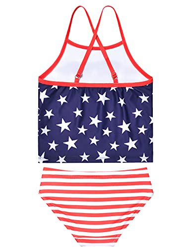 QPANCY 4th July Swimsuits for Girls American Flag Bathing Suits Kids Beach Outfit2