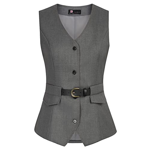 KANCY KOLE Chaqueta de mujer de los años 50 sin mangas vintage elegante cinturón abrigo sin mangas otoño corto chaleco con bolsillos chaleco verano, gris claro, M Cover