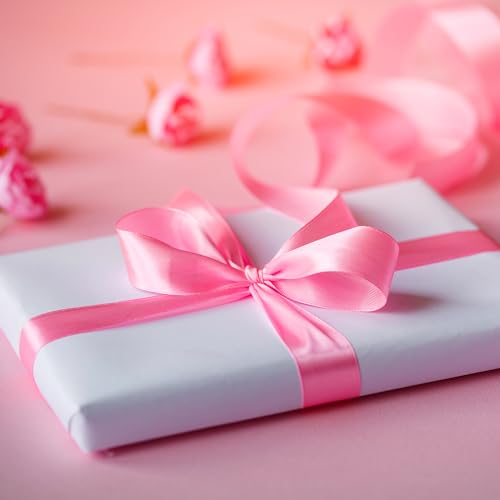 Image of Solid Color Double Faced Pink Satin Ribbon 3 /8 inch X 50 Yards, Ribbons Perfect for Crafts, Wedding Decor, Bow Making, Sewing, Gift Package Wrapping and More