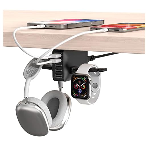 PC Gaming Headphone Headset Holder Hanger Hook Stand, HORUMP Dual Headphone Stand Under Desk with 5 Ports USB Charging Station, Suitable for Gamer Earphone Accessories as Boyfriend, Son, Husband Gifts