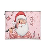 Bolsa de Maquillaje de Papá Noel, Bonita Bolsa de Viaje para cosméticos con diseño de Papá Noel, Organizador portátil de Lona con Cremallera, Neceser para el Cuidado de la Piel de 18 x 23 cm.