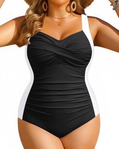Image of Women Plus Size One Piece Swimsuits Tummy Control Twist Front Bathing Suit