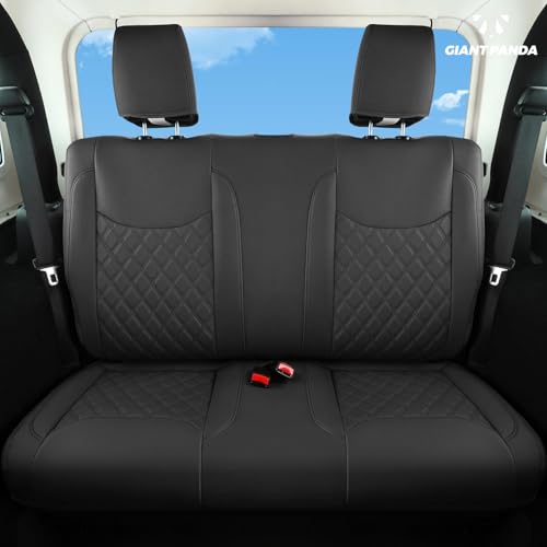 Image of GIANT PANDA Jeep Wrangler 2 Door JK 2013-2017 Full Set Car Seat Covers for Sport Sahara Rubicon Freedom Willys Wheeler, Customized Faux Leather - (Black)