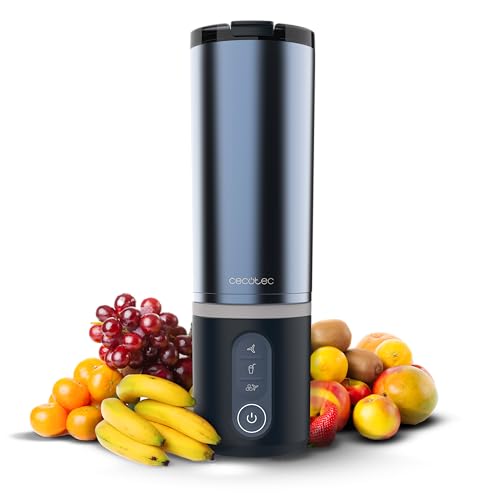 Cecotec Batidora de Vaso Portátil 11,1V Power Titanium Shake2Go Dark Steel | 180W, Vaso Metal 600ml Libre BPA, Tapa Hermética, 3 Programas Automáticos, Carga Rápida USB-C, Bebidas Frías por Más Tiempo