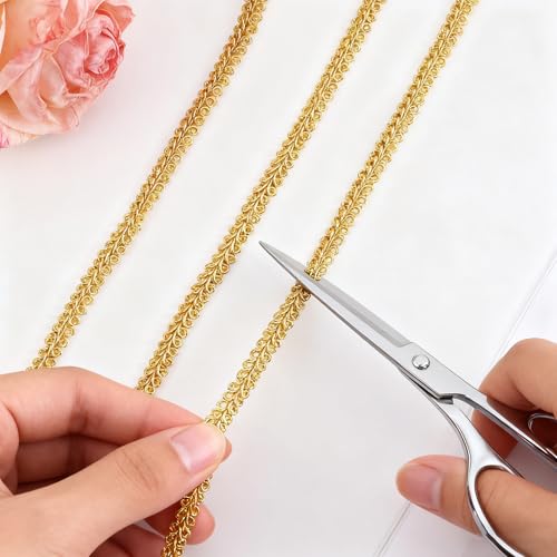 Miniatura 5 de 50m Trenzado Encaje Ribete, Cinta De Encaje Trenzada Dorada, Gold Gimp Trenza Ribete Tejido Encaje, Para Disfraz Diy Artesanía Costura Decoración