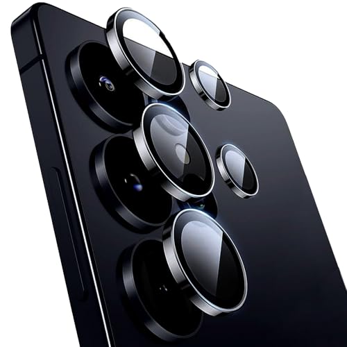 Haiseire Camera Lens Protector for Samsung Galaxy S24 Ultra 2024 9H Shatterproof Tempered Glass with Aluminum Metal Circle Camera Screen Protector Cover Accessories for Galaxy S 24 Ultra Black