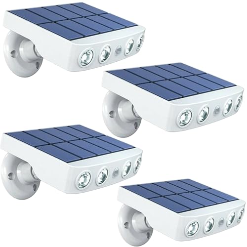 Lampe solaire extérieur étanche orientable avec détecteur de mouvement - Panneau a recharge rapide - 4 Leds COB Blanc froid 500 Lumens - Allumage automatique IP65 Neige Pluie Chaleur (Lot de 4)
