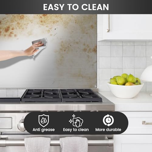Image of 36 inchx24 inch Stainless Steel Backsplash - Pre-Drilled Stove Backsplash, Easy Install Flat Metal Panel for Kitchen Wall, Grease Resistant