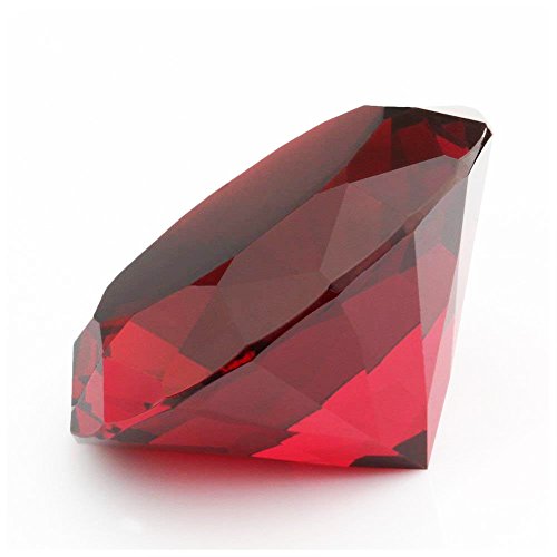 Red Crystal Glass Diamond Shaped Decoration, Big Ruby 60mm Jewel Paperweight (Please identify our brand Yarr Store)