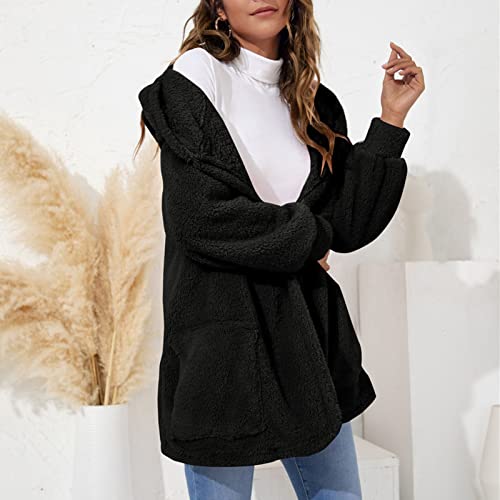 Moniss Casaco macio de lã feminina com capuz aberto frontal manga longa para relaxar no inverno