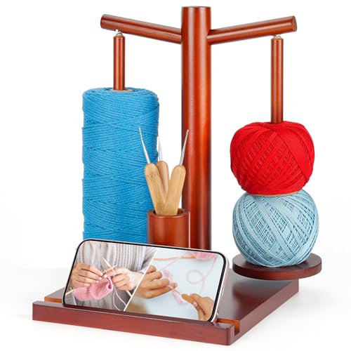 PEDFKLTU Yarn Holder for Crocheting, Wooden Rotating Yarn Spinner with