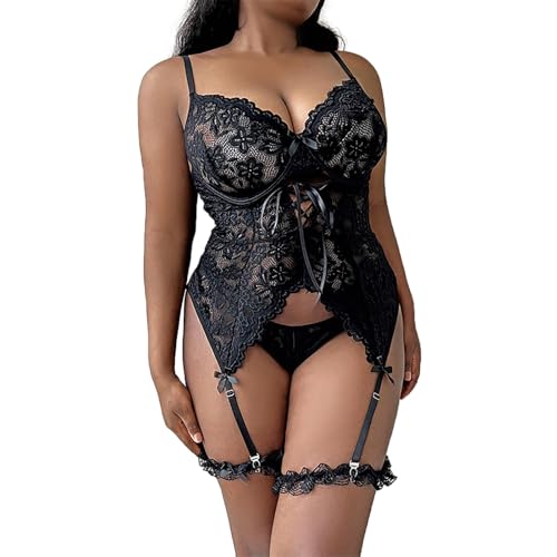 Parure de sous-vêtements grande taille en dentelle pour soirée