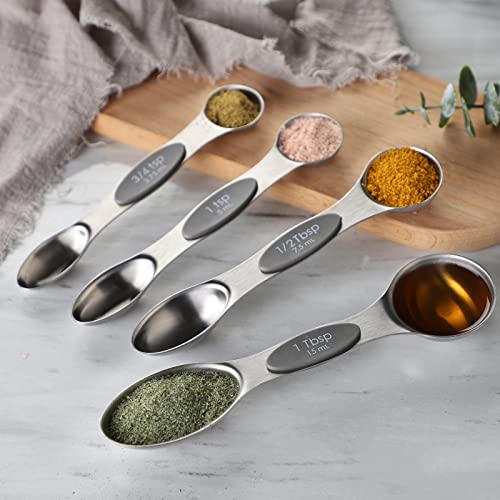 Magnetic Measuring Spoons Set Stainless Steel With Leveler, Stackable Metal Tablespoon Measure Spoon For Kitchen Gadgets Essentials Fits In Spice Jars (Grey) #TOP3