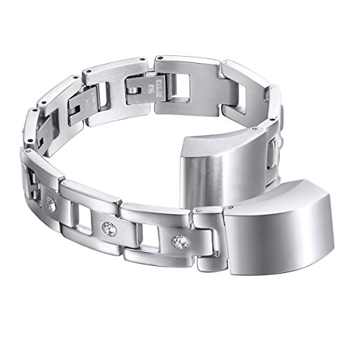 bayite Metal Bands Compatible with Fitbit Alta and Alta HR, Set with Rhinestone, Stainless Steel Silver