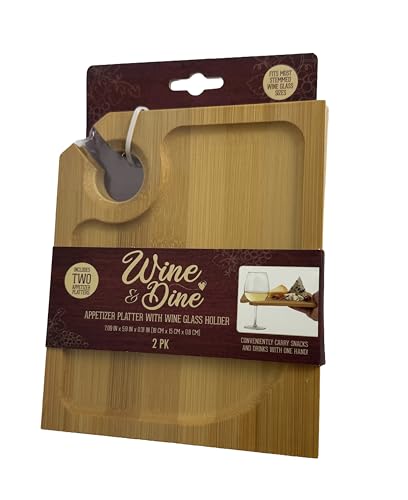 Wine & Dine Bamboo Appetizer Platter with Wine Glass Holder,